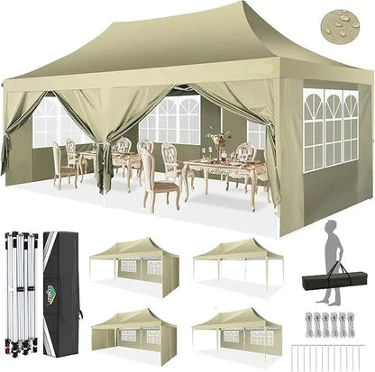 Partytent – Inklapbare Tent – Buitentent – Feesttent – Bruilofttent – Waterdicht Oxford Materiaal – Stevig Stalen Frame - Khaki