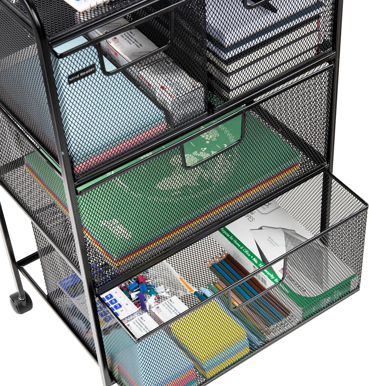 Mind Reader Winkelwagen met laden, Wasserij Organizer, Utility Cart, Badkamer, Keuken, Metalen Mesh, 16 "L x 11" B x 29" H, Zwart
