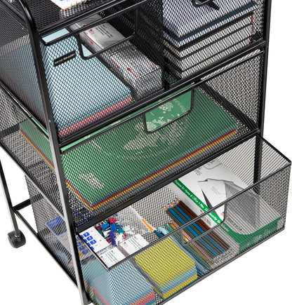 Mind Reader Winkelwagen met laden, Wasserij Organizer, Utility Cart, Badkamer, Keuken, Metalen Mesh, 16 "L x 11" B x 29" H, Zwart