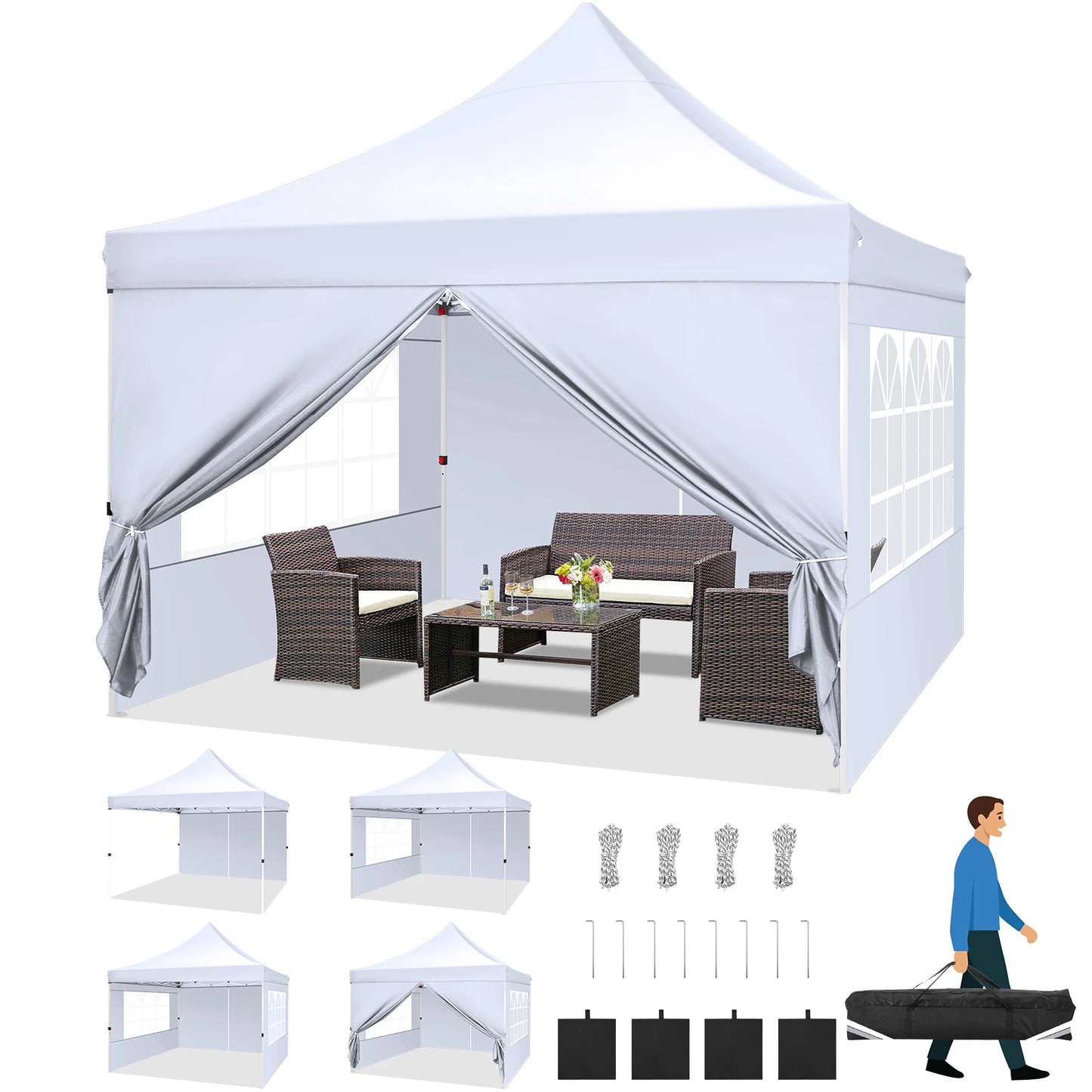 Vouwbare Partytent – Vouwgazebo – Pop-up Tent – Tuinkamer – Partytent Met Zijwanden – 3x3 Meter – Waterafstotend Oxford Doek