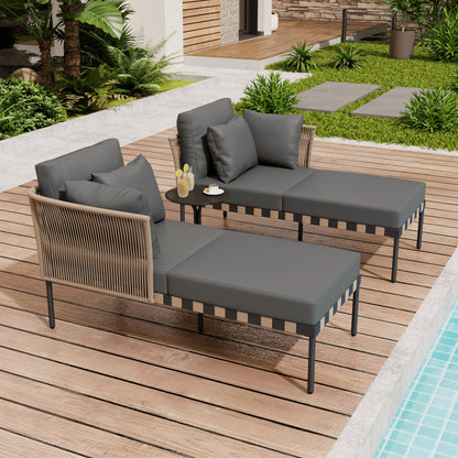 Loungeset Voor Buiten – Loungestoelen – Ligbank – Tuinmeubel – Buitenset – Gegalvaniseerd Ijzer – Zachte Kussens - Zwart + Grijs