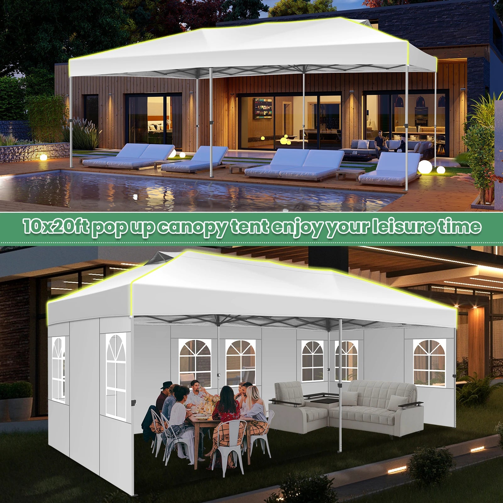 Partytent – Opvouwbare Tent – Buiten Tent – Tuin Tent – 3x6 Meter – Waterdicht – UV-Bestendig - Wit - QUORE