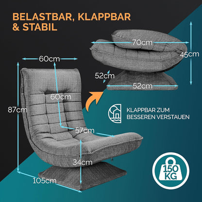 CASARIA® Armchair Adjustable 360° Rotatable Foldable Max 150kg 58x57x84cm Fabric Living Room Gaming Sofa Chair Chair Grey