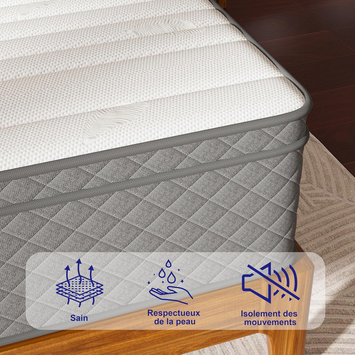 Matras 140 x 200, hoogte 30 cm, Oeko-Tex gecertificeerd, hardheid H3 en H4, 7-zones pocketveringmatras met comfortschuim, stof met zacht, duurzaam en huidvriendelijk, 140 x 200 x 30 cm