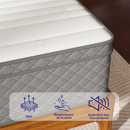 Matras 140 x 200, hoogte 30 cm, Oeko-Tex gecertificeerd, hardheid H3 en H4, 7-zones pocketveringmatras met comfortschuim, stof met zacht, duurzaam en huidvriendelijk, 140 x 200 x 30 cm
