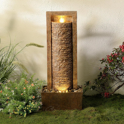 Teamson Home Tuin Buitenfontein Hoge Watervalfontein met Warme LED-verlichting Gelaagd Rotsontwerp Bruin