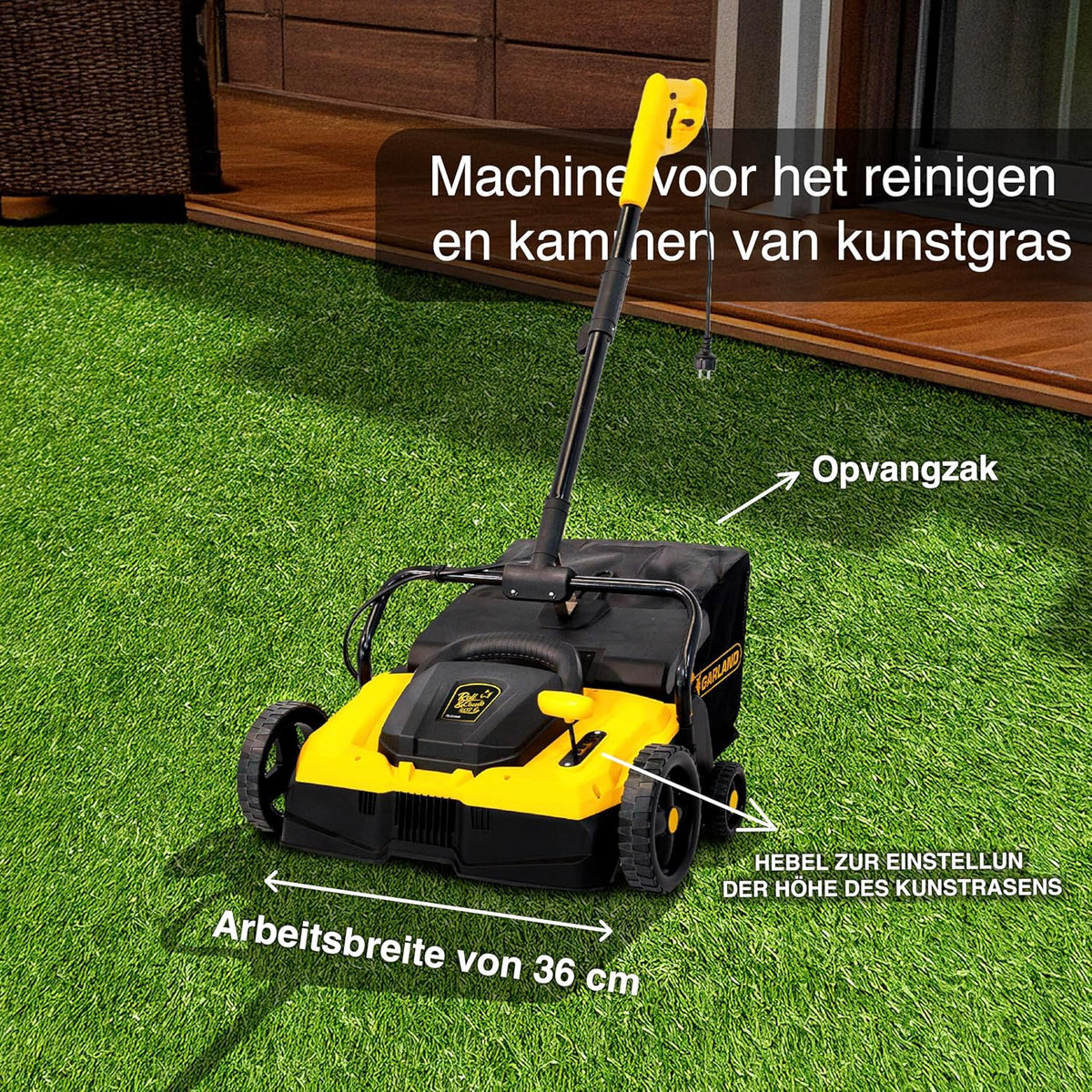 Garland Roll&Comb 402E-V24 Kunstgrasveer, 1500 W, breedte 36 cm, zak van 35 liter, draaibaar stuur, elektrisch insteekbaar, ideaal voor grote tuinen