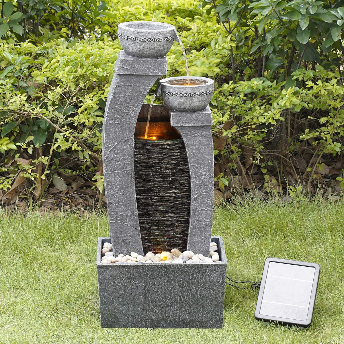 Teamson Home Buiten Tuin Water Fontein - Waterornament - Zonne-Energie - 2 Lagen Pot Ontwerp - Waterval - Tuindecoratie - Binnen & Buiten - Met Pomp - 34 x 22.9 x 76.2 (cm)
