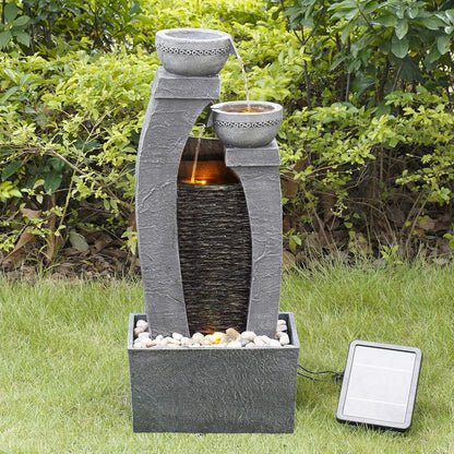 Teamson Home Buiten Tuin Water Fontein - Waterornament - Zonne-Energie - 2 Lagen Pot Ontwerp - Waterval - Tuindecoratie - Binnen & Buiten - Met Pomp - 34 x 22.9 x 76.2 (cm)