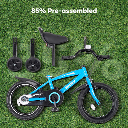 BODIOO Kinderfiets, 12 inch, met verstelbare zitting, dubbele remmen, steunwielen, reflector en spatbord, geschikt voor bestuurders van 84 tot 97 cm (blauw)