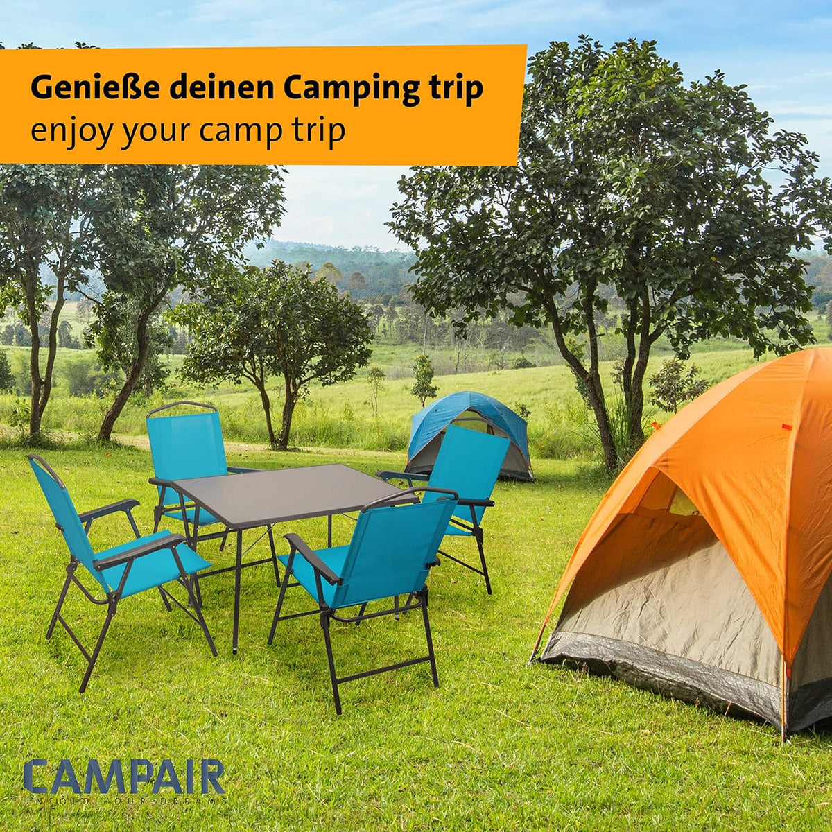 CampAir Campingmeubelset voor 4 personen, 5-delige campingset, in hoogte verstelbare campingtafel met 4 klapstoelen