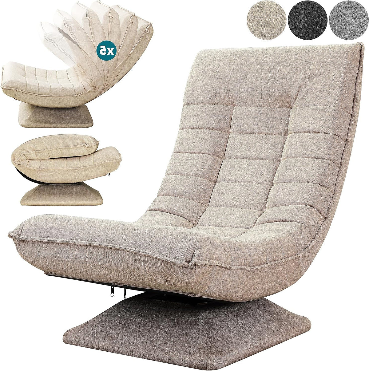 CASARIA Armchair Adjustable 360° Rotatable Foldable Max 150kg 58x57x84cm Fabric Living Room Gaming Sofa Chair Chair Cream - QUORE