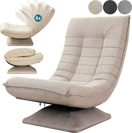 CASARIA Armchair Adjustable 360° Rotatable Foldable Max 150kg 58x57x84cm Fabric Living Room Gaming Sofa Chair Chair Cream - QUORE