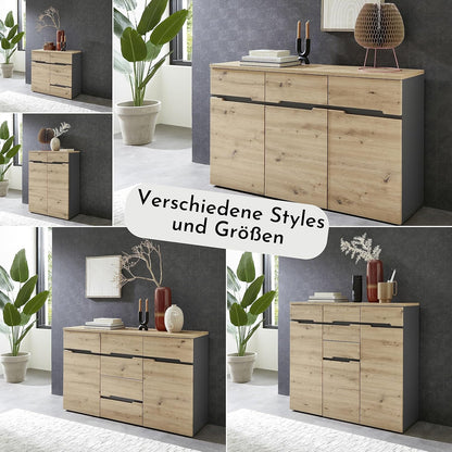 Ladekast – Commode – Opbergkast – Dressoir – Kast – Modern Design – Artisan Eikenlook Met Grafiet – 90x82x38 cm – Veel Opbergruimte