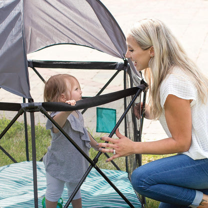 Baby Delight Go with Me Eclipse Mesh Portable Playard | Boxbox | Sunroof | Indoor and Outdoor | Watercolor Stripe Base - QUORE