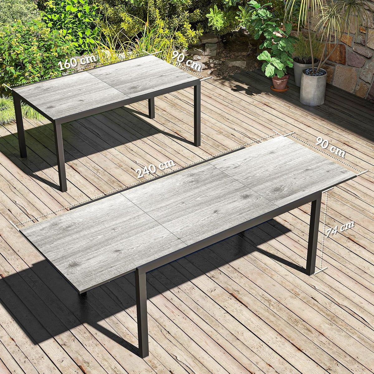 Uitschuifbare Tuintafel – Tuinmeubel – Terrastafel – Balkon Tafel – Eettafel Buiten – Weerbestendig – 160-240x90 cm – Kunststof Houtlook