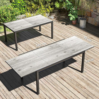 Uitschuifbare Tuintafel – Tuinmeubel – Terrastafel – Balkon Tafel – Eettafel Buiten – Weerbestendig – 160-240x90 cm – Kunststof Houtlook