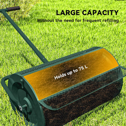 Outsunny Compost Spreader, 24" Peat Moss Spreader with Height Adjustable T Shaped Handle and Metal Mesh Basket, Garden Spreader for Seeding, Spreading Manure, Green - QUORE