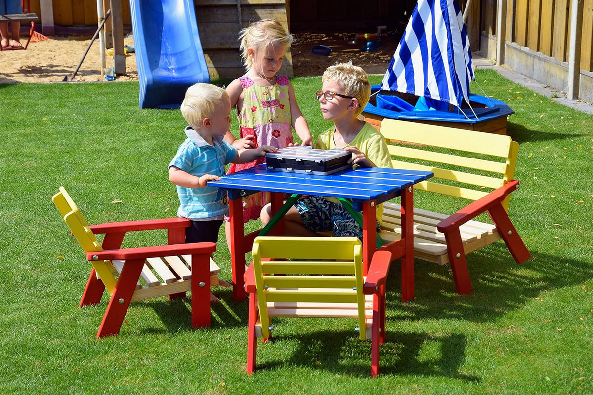 dobar Kinderzitset met kindertafel, kinderzitbank en tweemaal kinderstoel, meerkleurig