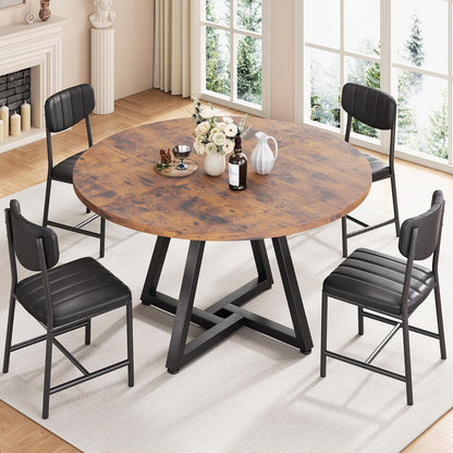 Ronde keuken eettafel voor 2-4 personen, cirkel eettafel met metalen frame, ruimtebesparende houten industriële meubels (vintage, 42 inch