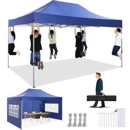 Partytent – Opvouwbare Tent – Marktstand Tent – Tuinent – Festivaltent – 3x4,5 Meter – 420D Oxford Doek – Waterdicht Met UV-Bescherming - Marineblauw - QUORE