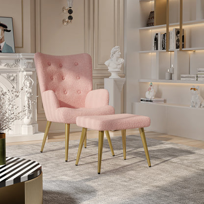 Moderne Fauteuil - Loungestoel - Relaxstoel - Met Voetsteun - Hoge Rugleuning - Armleuningen - Comfortabele - Unieke Stoelen - Geschikt Voor - Woonkamer - Lamswol - Roze