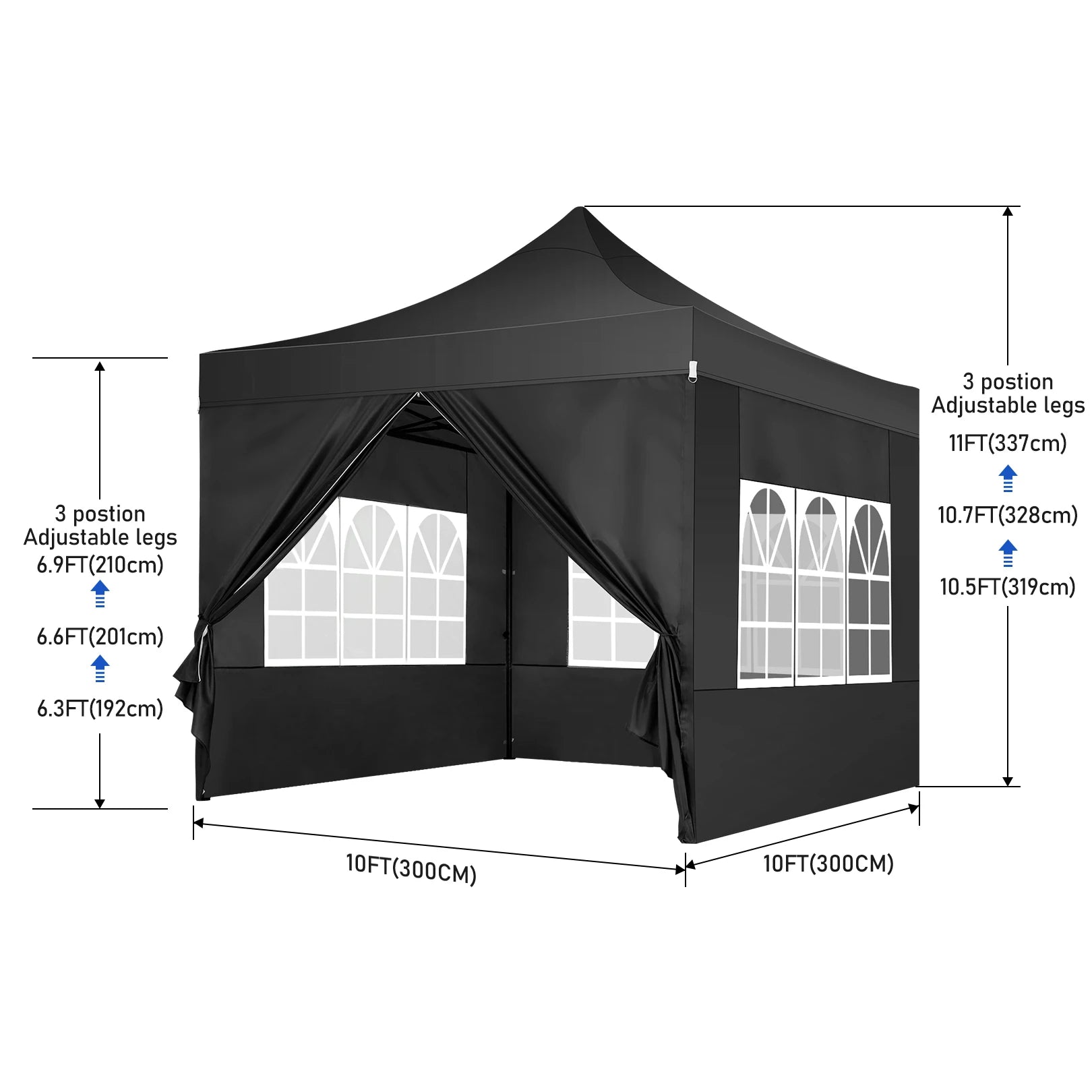 Tuinentent – Partytent – Pop-Up Luifeltent – Overkapping – Tent – Waterdicht Oxford Stof – Roestvrij Stalen Frame - 3x3m - Zwart - QUORE