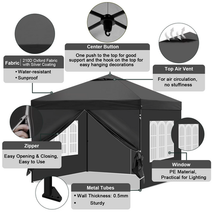 Paviljoen - Tuinpaviljoen - Partytent - Tuintent - Pop-up Kliksysteem - Stabiel - Vouwtent - Opvouwbaar - Waterdicht - Winterbestendig - 50+UV-Bescherming - voor Tuin - Buiten - Achtertuin - 210D Oxford - 3 x 3 m - Antraciet