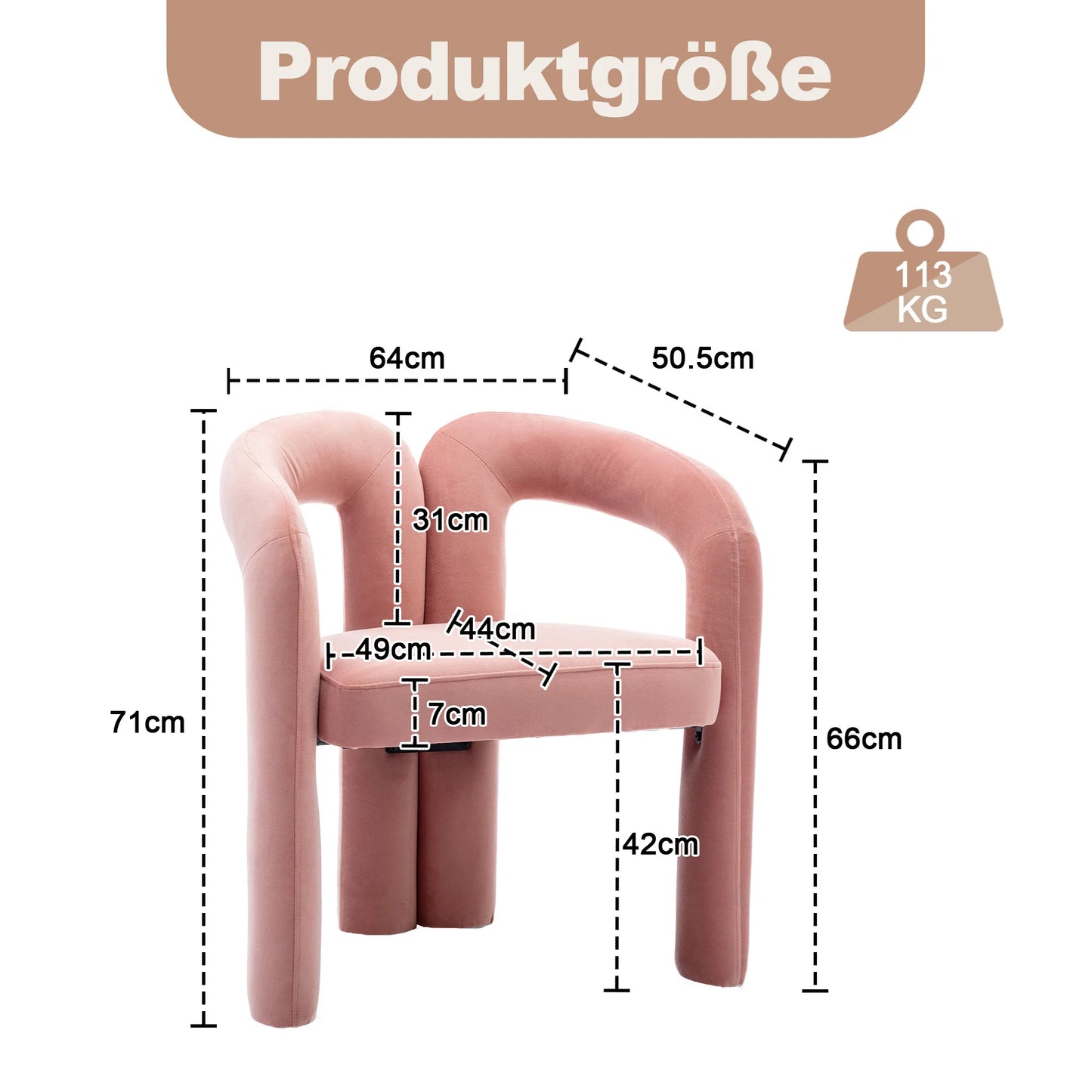 Eetkamerstoelen – Gestoffeerde Stoelen – Velvet Stoelen – Houten Stoelen – Comfortabele Zitting – Maximaal 150 Kg Draagvermogen - Roze