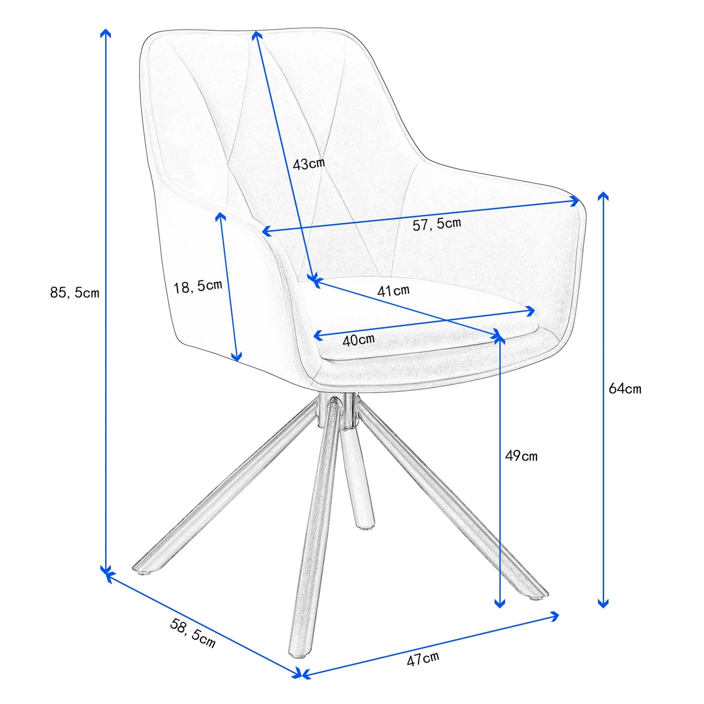 Eetkamerstoelen - Eetstoelen - Keukenstoelen - 2 Stuks - Ergonomische Scandinavische Stijl - met Rugleuning - Voor Keuken - Eetgedeelte - Fluwelen Zitje - Metalen Draaibare Poten - 57.5 x 85.5 x 58.5 cm - Beige