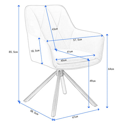 Eetkamerstoelen - Eetstoelen - Keukenstoelen - 2 Stuks - Ergonomische Scandinavische Stijl - met Rugleuning - Voor Keuken - Eetgedeelte - Kunstleer Zitje - Metalen Draaibare Poten - 57.5 x 85.5 x 58.5 cm - Donkergrijs