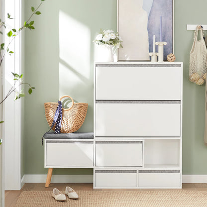 Schoenenkast – Schoenenrek – Schoenentoren – Schoenopberger – Schoenbank – Wit – Compact 24 cm Diep – Inclusief Zitbank Tot 100 kg Belastbaar
