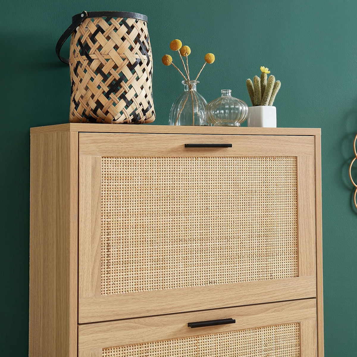 BAÏTA - Schoenenkast AMANA eikenlook en rotan riet, 60 cm
