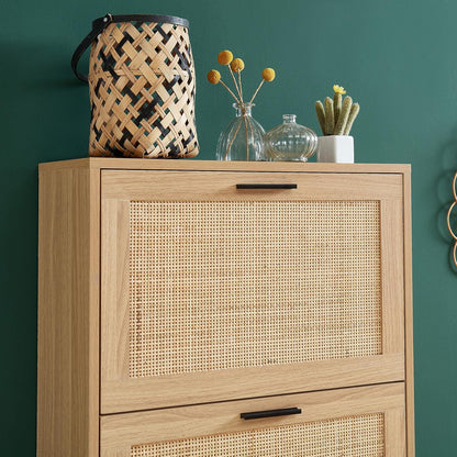 BAÏTA - Schoenenkast AMANA eikenlook en rotan riet, 60 cm