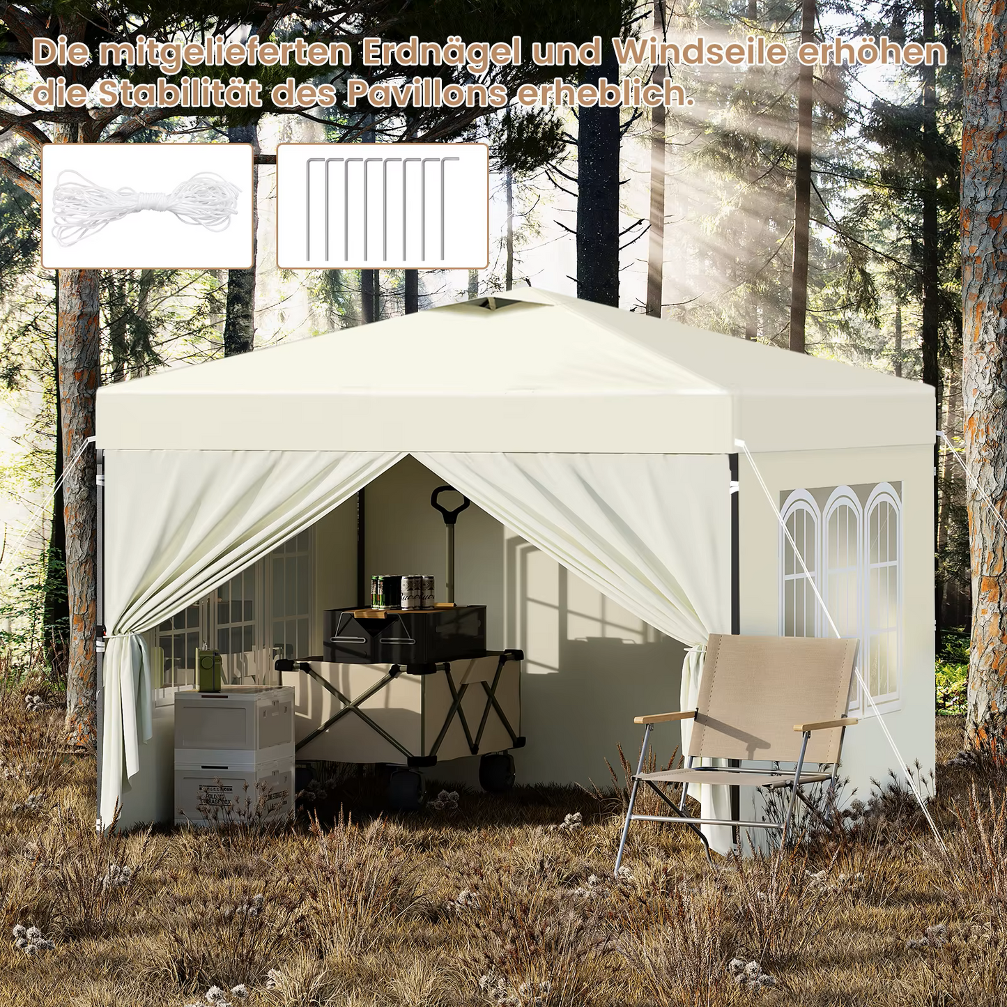 Paviljoen - Tuinpaviljoen - Partytent - Tuintent - Pop-up Kliksysteem - Stabiel - Vouwtent - Opvouwbaar - Waterdicht - Winterbestendig - 50+UV-Bescherming - voor Tuin - Buiten - Achtertuin - 210D Oxford - 3 x 3 m - Beige