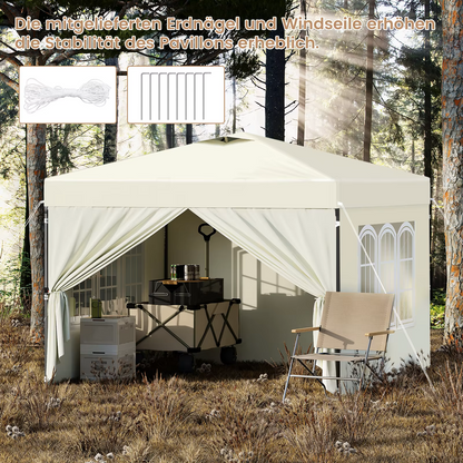 Paviljoen - Tuinpaviljoen - Partytent - Tuintent - Pop-up Kliksysteem - Stabiel - Vouwtent - Opvouwbaar - Waterdicht - Winterbestendig - 50+UV-Bescherming - voor Tuin - Buiten - Achtertuin - 210D Oxford - 3 x 3 m - Beige