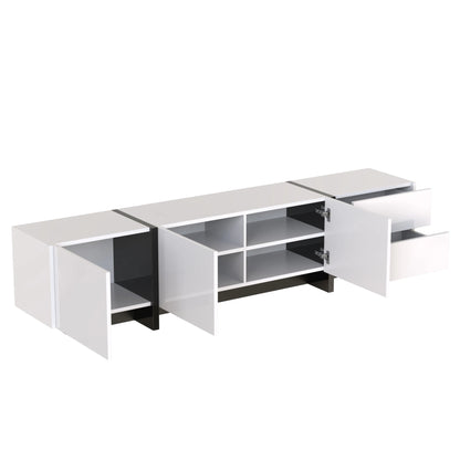 TV-Kast – Tv-Meubel – Mediameubel – Opbergkast – Zwart-Wit – 190 Cm Breedte – Glanzende Afwerking