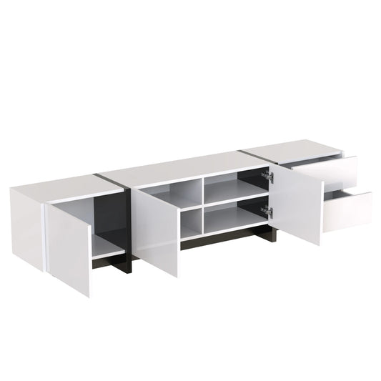 TV-Kast – Tv-Meubel – Mediameubel – Opbergkast – Zwart-Wit – 190 Cm Breedte – Glanzende Afwerking