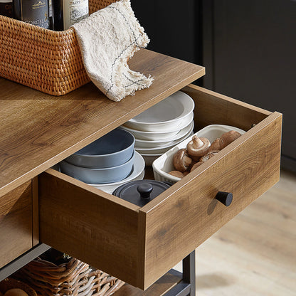 SoBuy FKW112-PF Kitchen Trolley serving trolley Kitchen Shelf with 4 Rolls Hallway Cabinet Sideboard with 2 Drawers and 2 Shelves