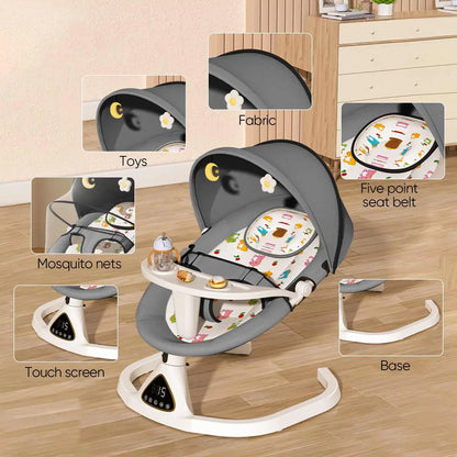 Wiegstoel - Elektrische Luxe Baby Wipstoel - Babybedje - Wipstoel  - Elektrische Schommelstoel  - Babyschommel- Baby Swing - Kinderstoel - Automatisch Schommelstoeltje met Afstandsbediening en 5-Puntsgordel - Bluetooth - Donkergrijs