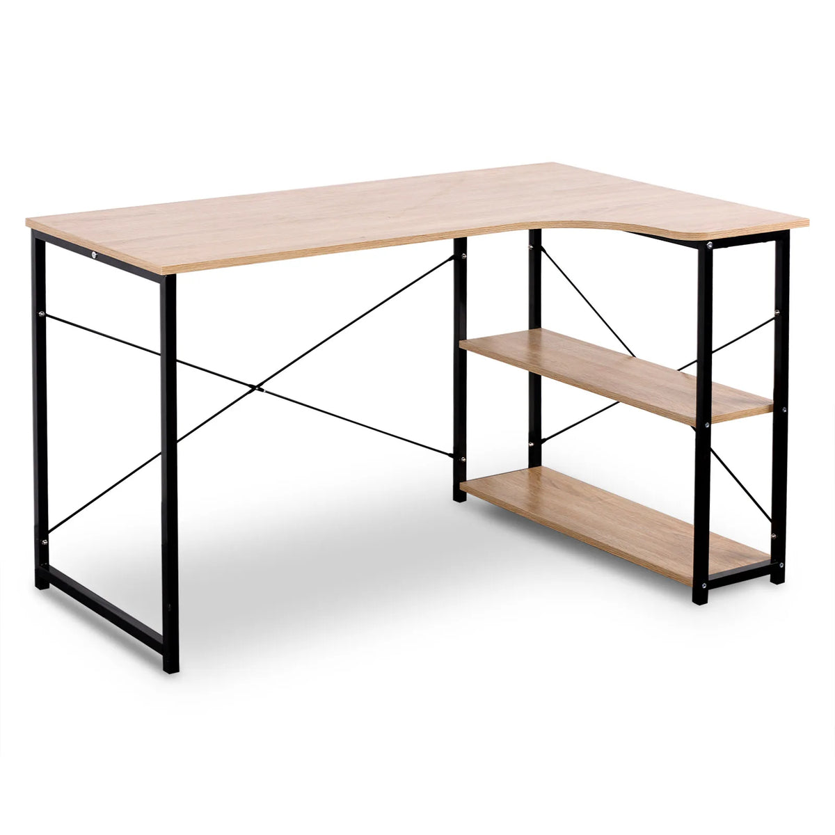 Computertafel - Computerbureau - Computermeubel - Laptoptafel - Gamingtafel - L-vormig - Licht eiken en wit - QUORE