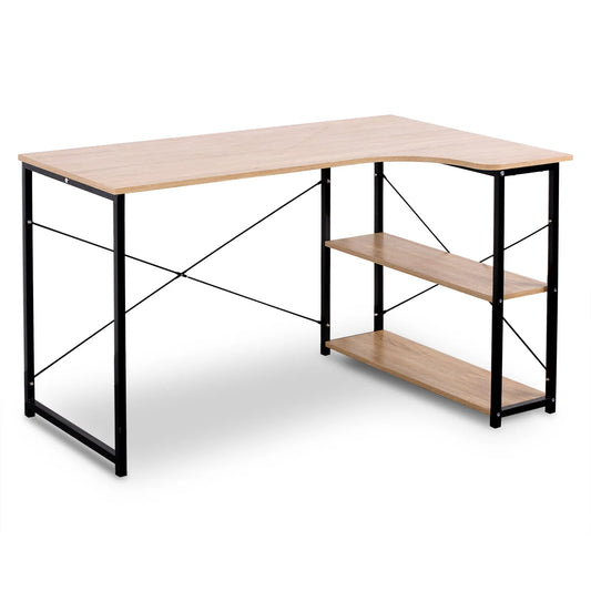 Tafel - Computer tafel - Computerbureau - Laptop tafel - Kantoor bureau - Computertafel L-vormig - 13 kg - Licht eiken en zwart