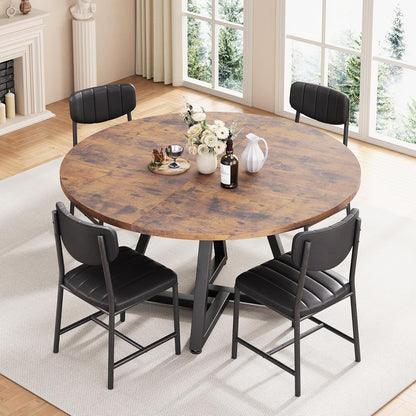 Ronde keuken eettafel voor 2-4 personen, cirkel eettafel met metalen frame, ruimtebesparende houten industriële meubels (vintage, 42 inch
