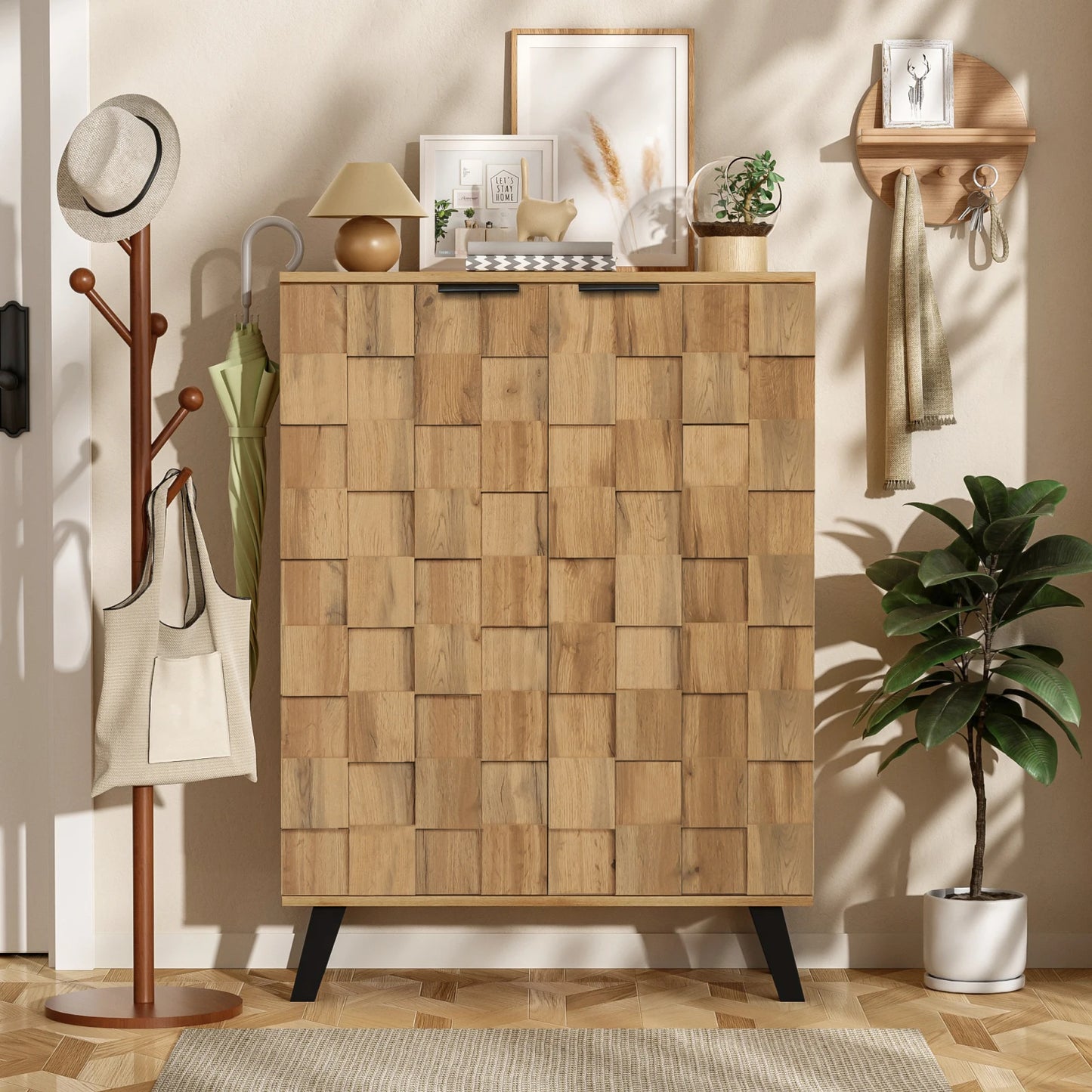 Schoenenkast – Schoenenschrank – Schoenopberger – Schoenmeubel – Schoenenrek – 4 Lades – Modern Geometrisch Design – Stevige Kwaliteitsbouw