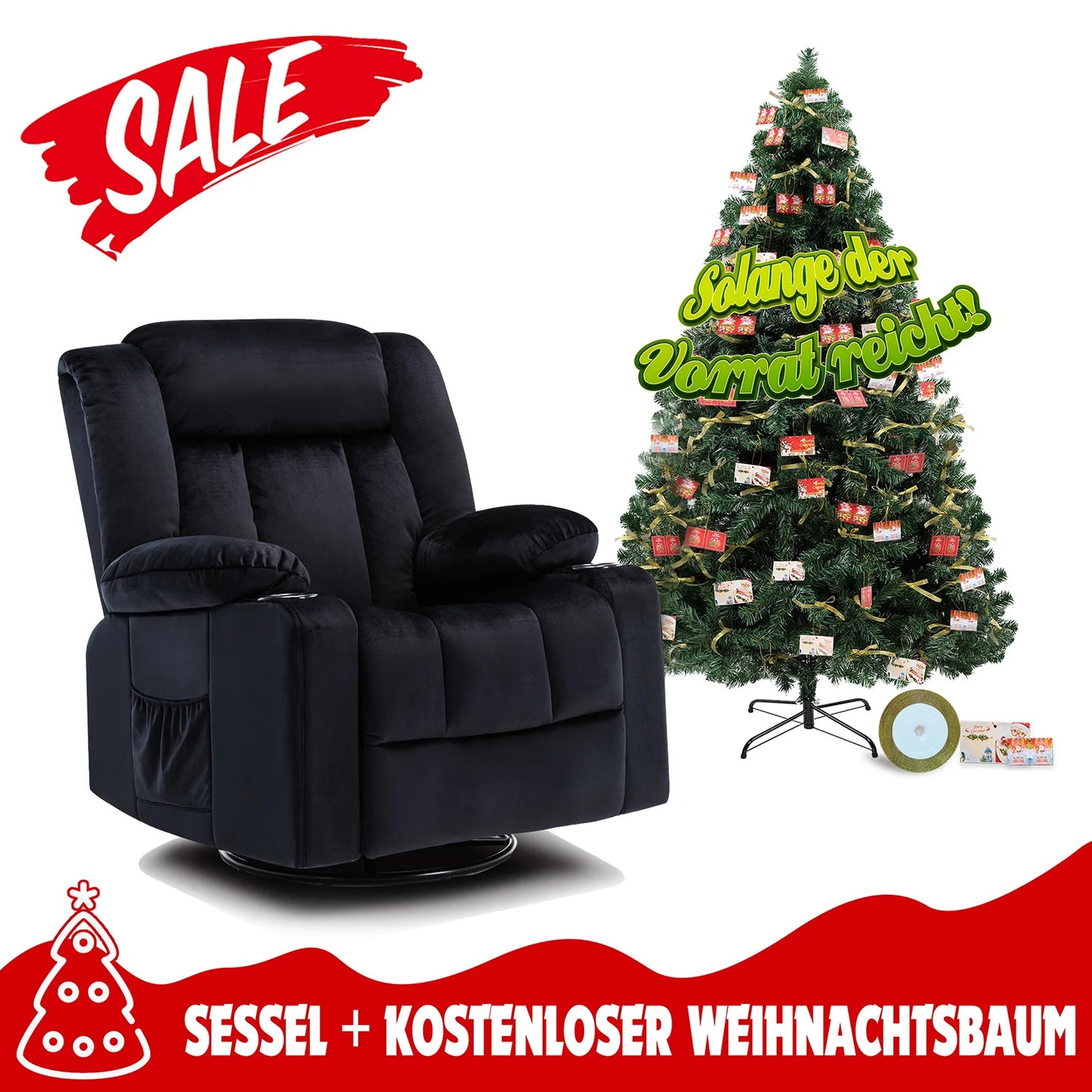 Relaxfauteuil Set – Relaxstoel – TV-fauteuil – Verstelbare Stoel – Kunstkerstboom – Ergonomisch Design – Brandveilige Kunstkerstboom