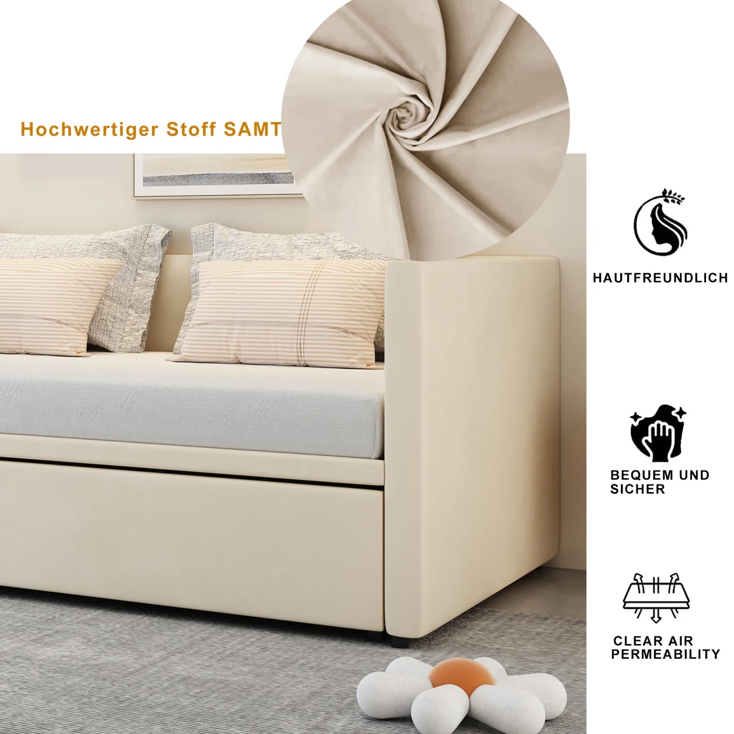 Uittrekbaar Bed – Slaapbank – Bedbank – Multifunctioneel Bed – Sofa Bed – 90x200 cm Uitbreidbaar Tot 180x200 cm – Zachte Velvet Stof – Huidvriendelijk