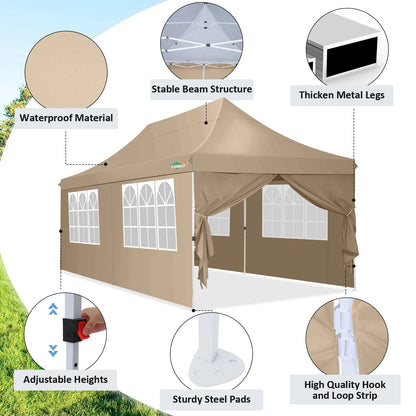 Partytent – Tuinklok – Tuinoverkapping – Pavilion – Overkapping – Waterdicht Oxford Stof – Verstelbare Hoogte – Afneembare Zijwanden - Khaki