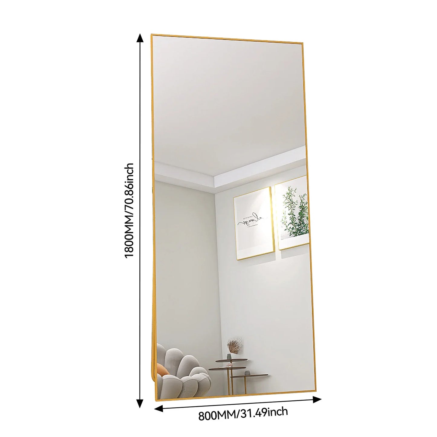 Staande Spiegel – Full Body Spiegel – Grote Spiegel – Vloerspiegel – Goudkleurige Spiegel – 180 x 80 cm – Versterkt Glas – Stevig Metalen Frame - QUORE