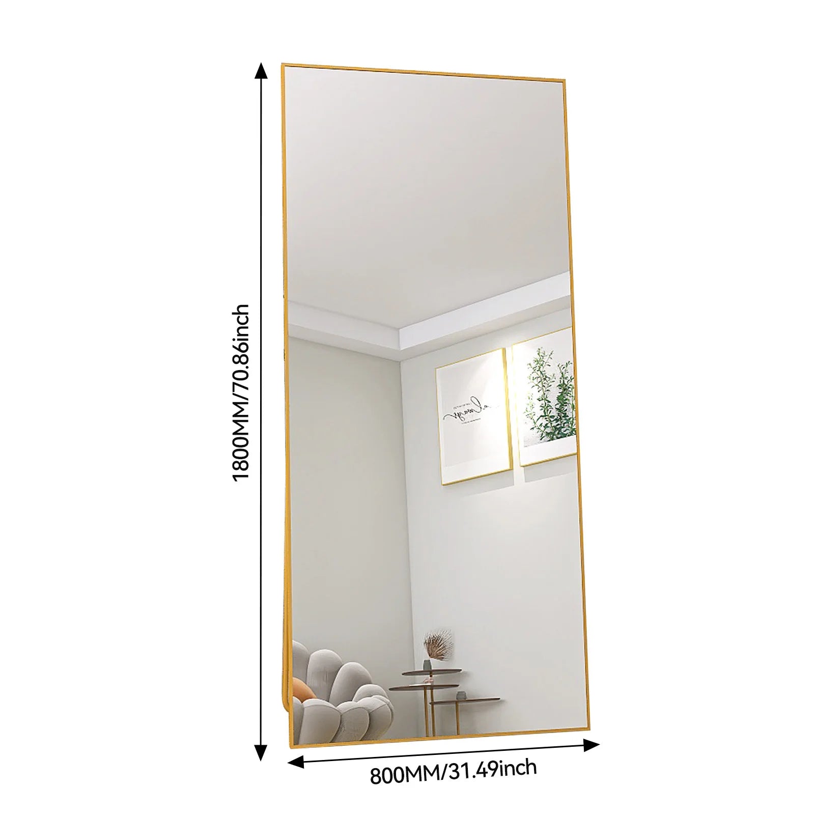 Staande Spiegel – Full Body Spiegel – Grote Spiegel – Vloerspiegel – Goudkleurige Spiegel – 180 x 80 cm – Versterkt Glas – Stevig Metalen Frame - QUORE