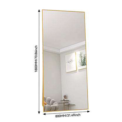 Staande Spiegel – Full Body Spiegel – Grote Spiegel – Vloerspiegel – Goudkleurige Spiegel – 180 x 80 cm – Versterkt Glas – Stevig Metalen Frame - QUORE